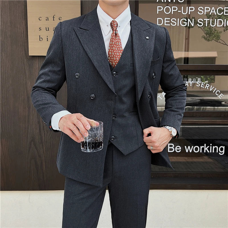 (Jacket+Vest+Pants) Design Men Suits Business Costume Homme Wedding Dress Groom Tuxedo Slim Fit Prom Double Breasted Blazers