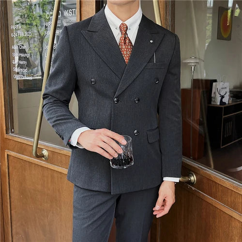 (Jacket+Vest+Pants) Design Men Suits Business Costume Homme Wedding Dress Groom Tuxedo Slim Fit Prom Double Breasted Blazers