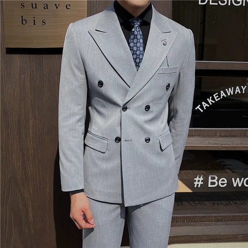 (Jacket+Vest+Pants) Design Men Suits Business Costume Homme Wedding Dress Groom Tuxedo Slim Fit Prom Double Breasted Blazers