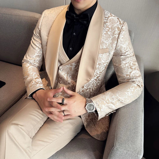 (Chaqueta + chaleco + pantalones) Marca Boutique Moda Color sólido Hombres Formal Oficina Negocios Traje Novio Vestido de boda Masculino Slim Blazer Conjuntos