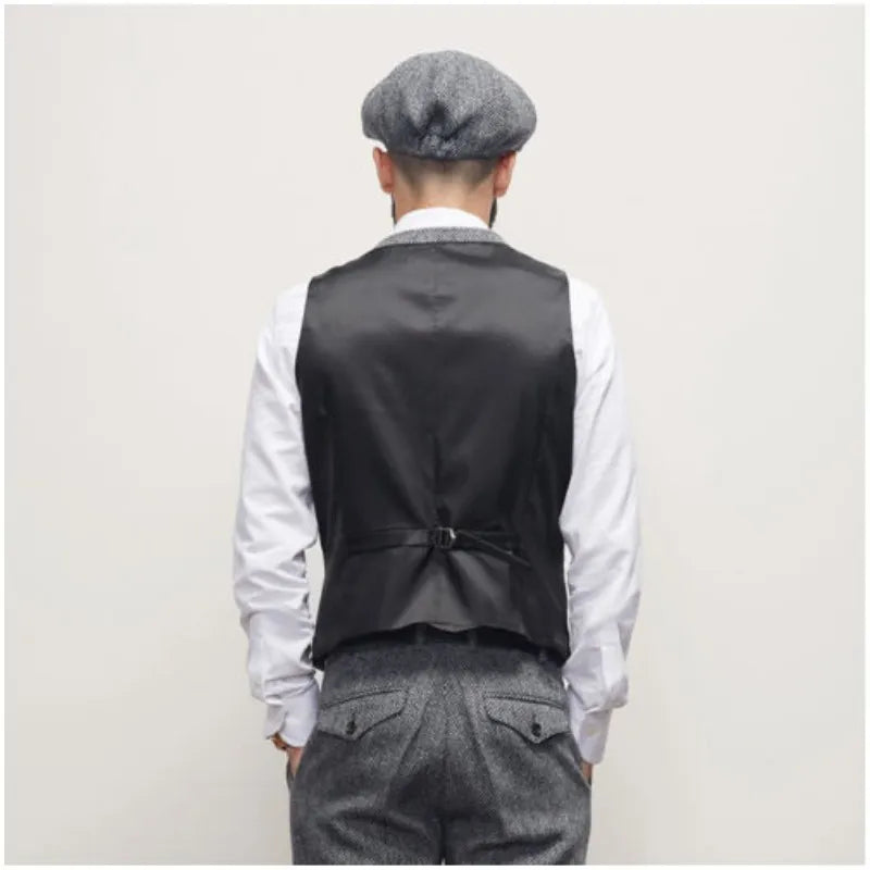 (Jacket+Vest+Pants) Smoking Winter Men's Suits Groom Wedding Dress Herringbone Pattern Tweed Slim Fit Fashion Blazer Men Clothin