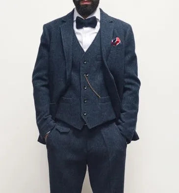 (Jacket+Vest+Pants) Smoking Winter Men's Suits Groom Wedding Dress Herringbone Pattern Tweed Slim Fit Fashion Blazer Men Clothin
