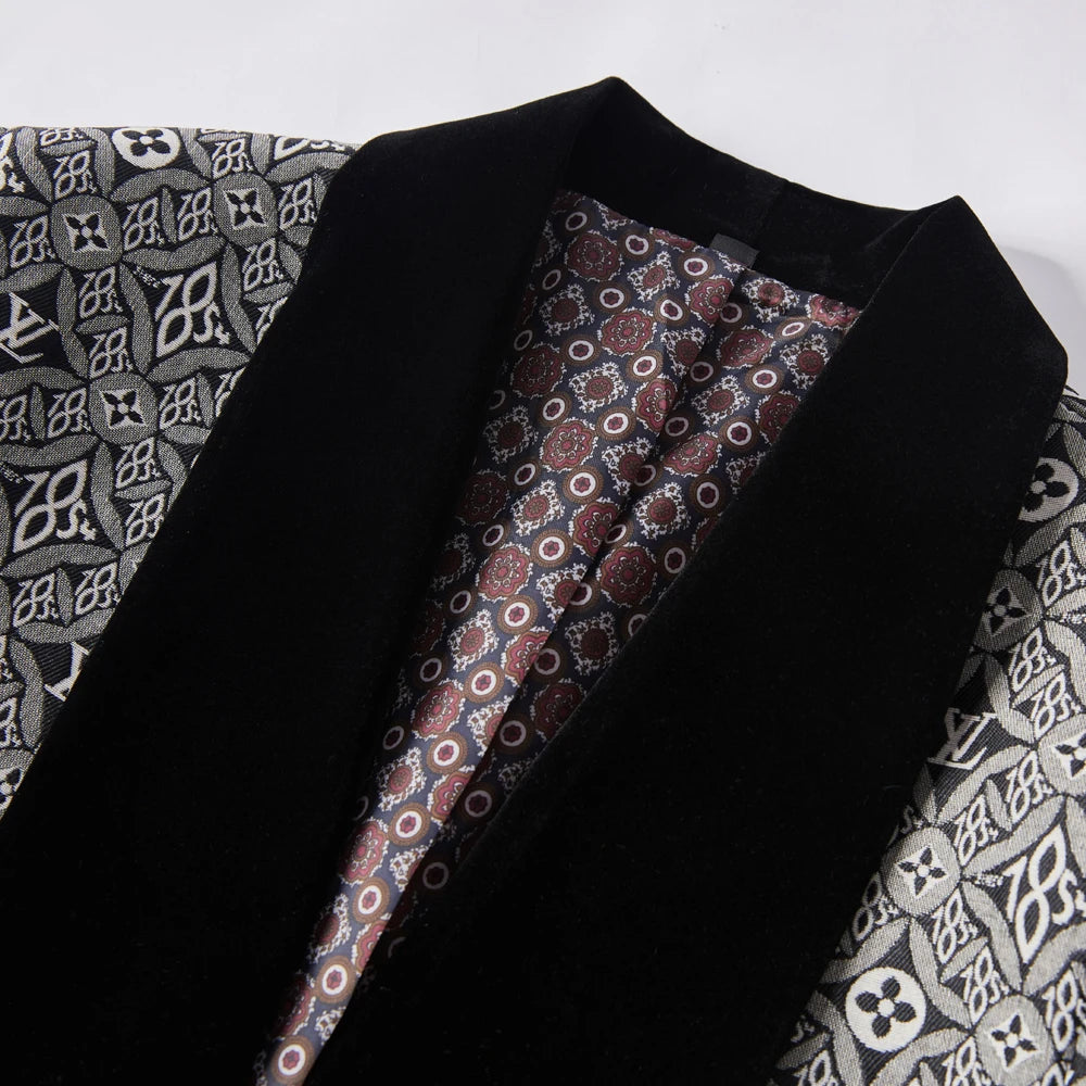 Trajes de novio blancos con solapa chal y jacquard para boda, graduación, padrino, chaqueta y pantalón, cuello negro