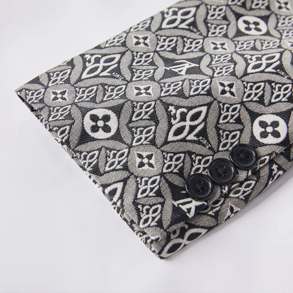 Smoking de marié blanc en jacquard, revers châle, costume pour homme, mariage, bal, meilleur homme, veste blazer avec pantalon, ensemble col noir 