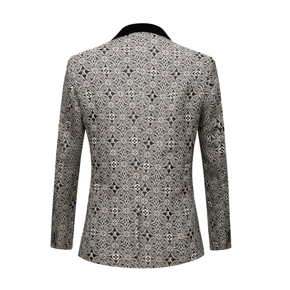 Trajes de novio blancos con solapa chal y jacquard para boda, graduación, padrino, chaqueta y pantalón, cuello negro