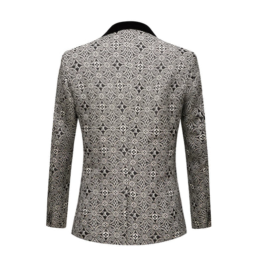 Smoking de marié blanc en jacquard, revers châle, costume pour homme, mariage, bal, meilleur homme, veste blazer avec pantalon, ensemble col noir