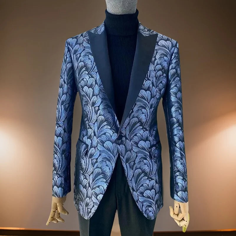 Jacquard Men's Wedding Suit 2-Piece Slim Fit Peaked Lapel Groom Tuxedo for Prom, Custom Tailored