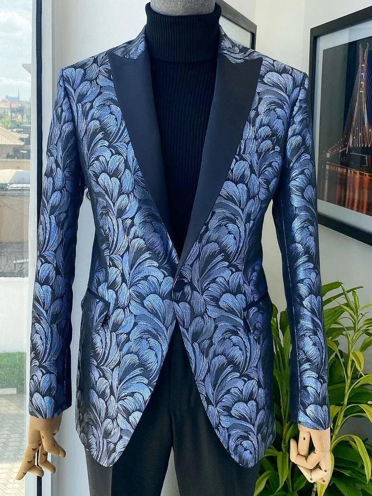 Jacquard Men's Wedding Suit 2-Piece Slim Fit Peaked Lapel Groom Tuxedo for Prom, Custom Tailored