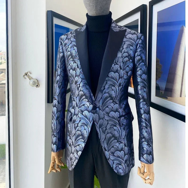 Jacquard Men's Wedding Suit 2-Piece Slim Fit Peaked Lapel Groom Tuxedo for Prom, Custom Tailored