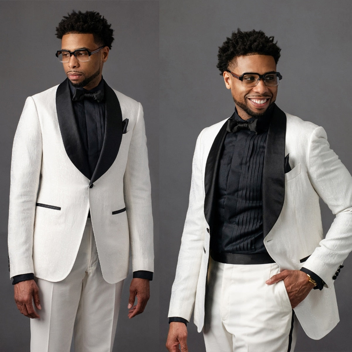 Traje de hombre Jacquard de 2 piezas, blazer y pantalón de un botón, negro, con solapa transparente, corte entallado, formal, para boda y novio. 
