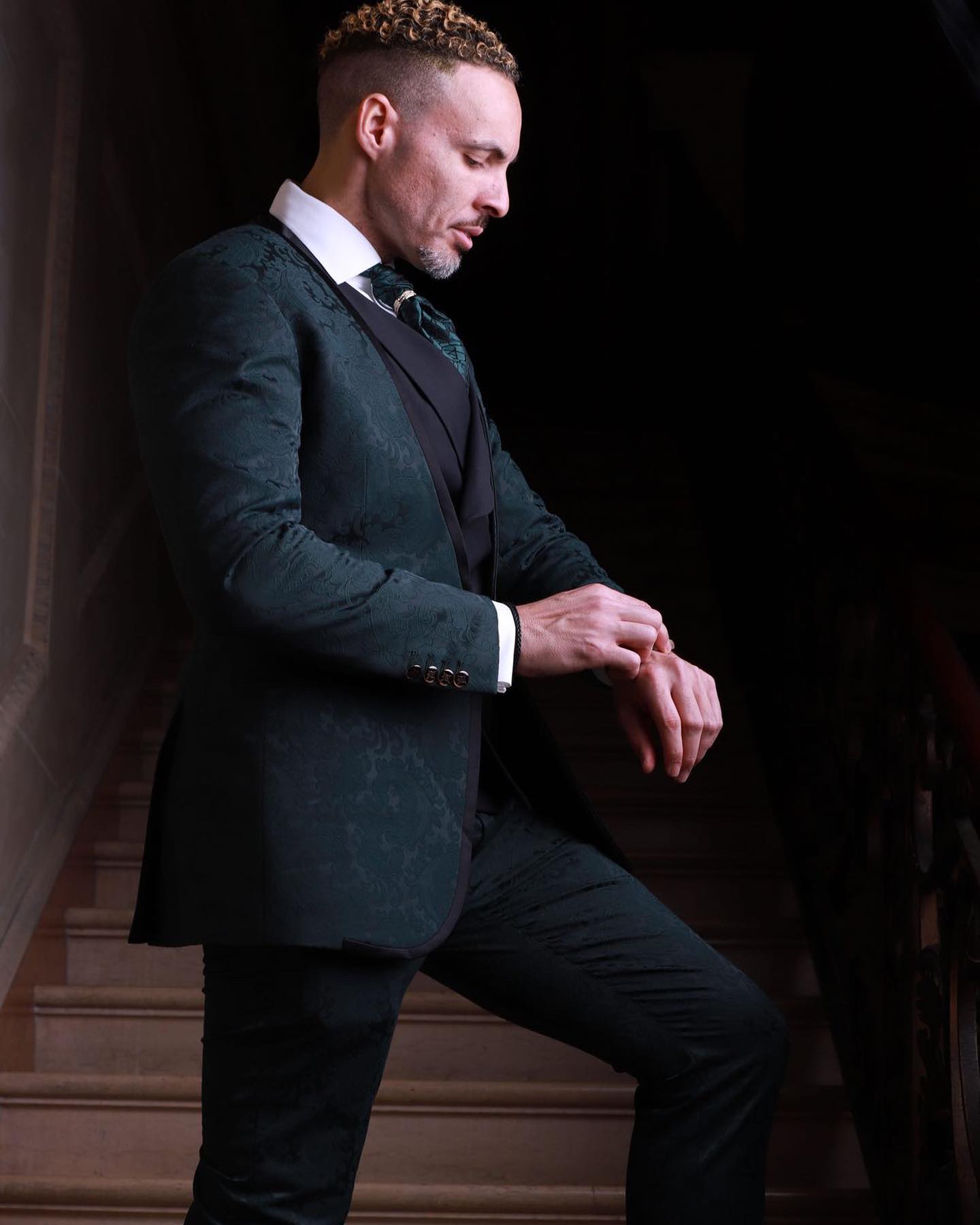 Jacquard Men's Suit 3 Pieces Blazer Black Vest Pants One Button No Lapel Business Slim Fit Formal Wedding Groom Costume Homme