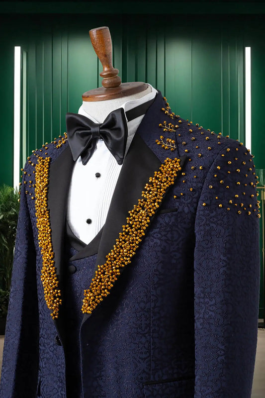 Costume homme jacquard mode perles mariage costumes confort 3 pièces fête sur mesure marié garçon d'honneur occasions formelles personnalisé