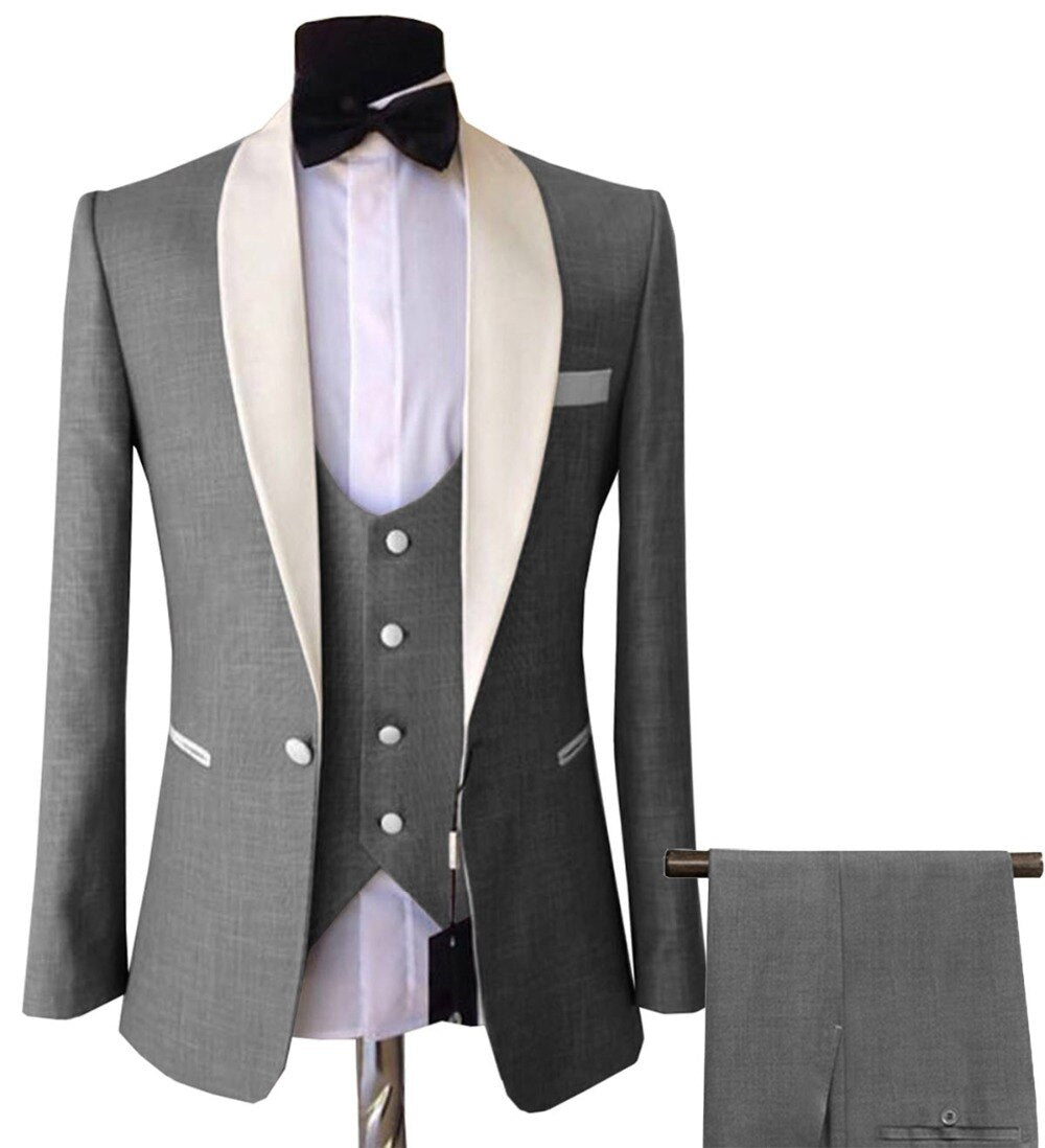 Traje de 3 piezas para hombre, corte entallado, para negocios, novio, esmoquin rosa y morado, chaqueta blanca para boda, graduación y noche (chaqueta, chaleco y pantalones) 