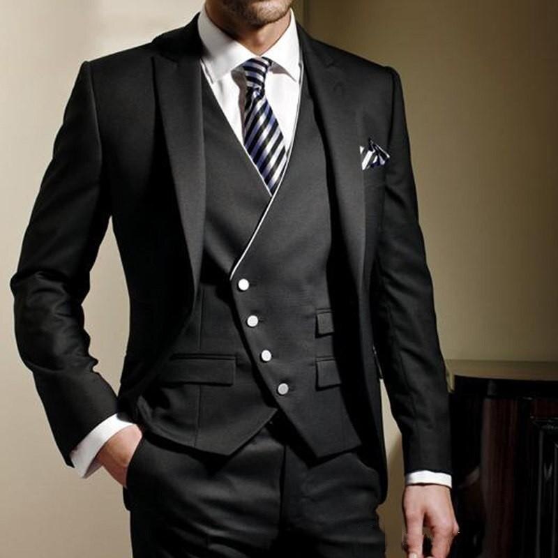 Traje formal negro a medida para hombre, traje entallado para hombre, esmoquin a medida para novio, chaqueta para boda, graduación, chaqueta, pantalón, chaleco, 3 piezas 