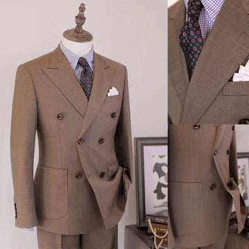 Men's Suit 2 Pieces Blazer Pants Double Breasted Peaked Lapel Business Slim Fit Formal Work Wedding Groom Costume Homme