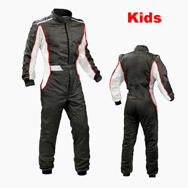 Traje de carreras rojo y blanco para niños, mono de cuerpo entero para deportes de karting 