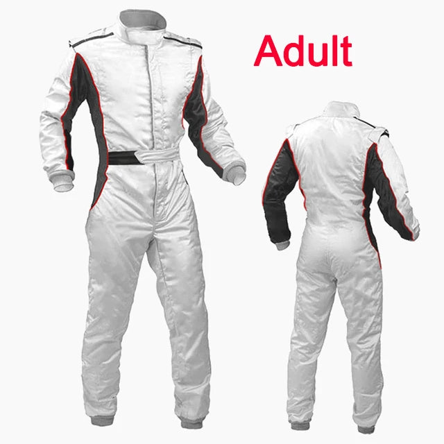 Traje de carreras rojo y blanco para niños, mono de cuerpo entero para deportes de karting 