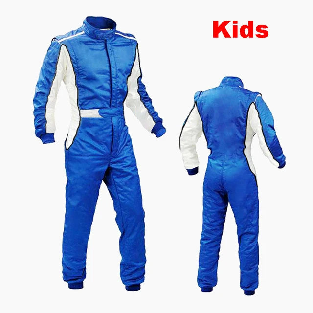 Traje de carreras rojo y blanco para niños, mono de cuerpo entero para deportes de karting 