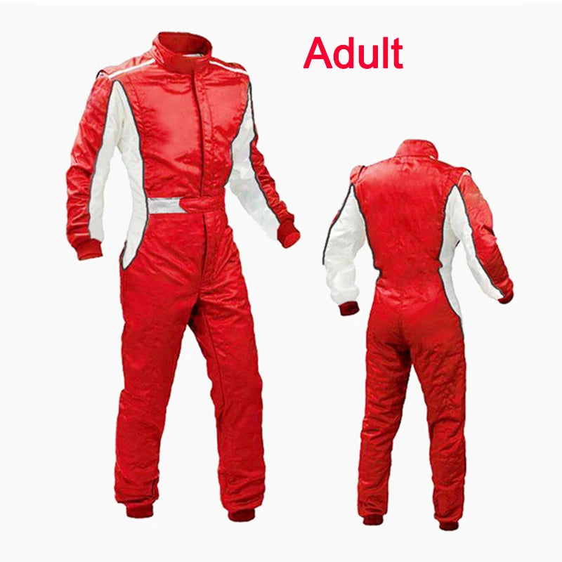 Traje de carreras rojo y blanco para niños, mono de cuerpo entero para deportes de karting 