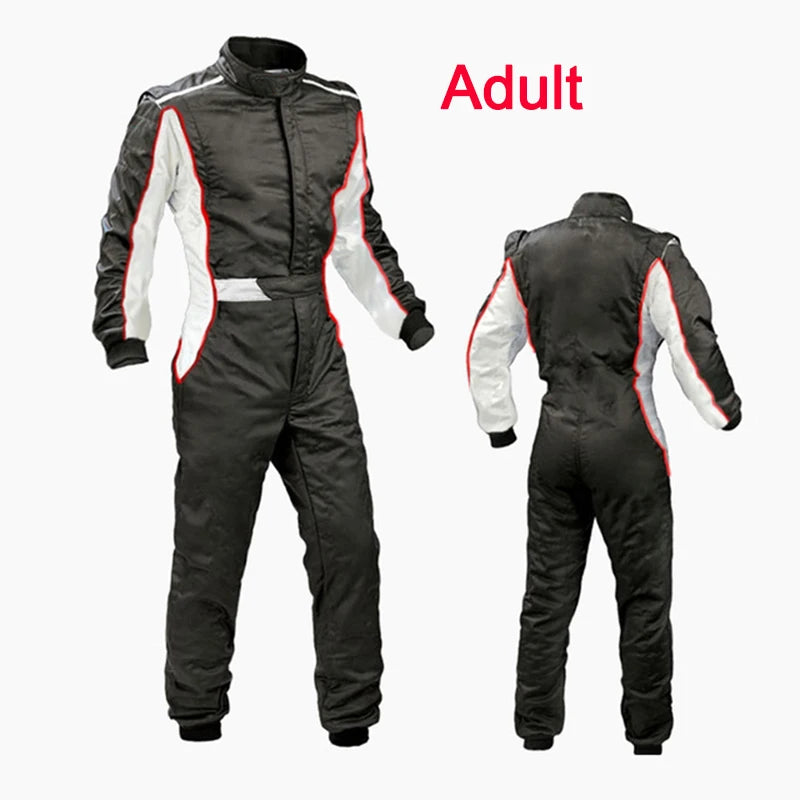 Traje de carreras rojo y blanco para niños, mono de cuerpo entero para deportes de karting 