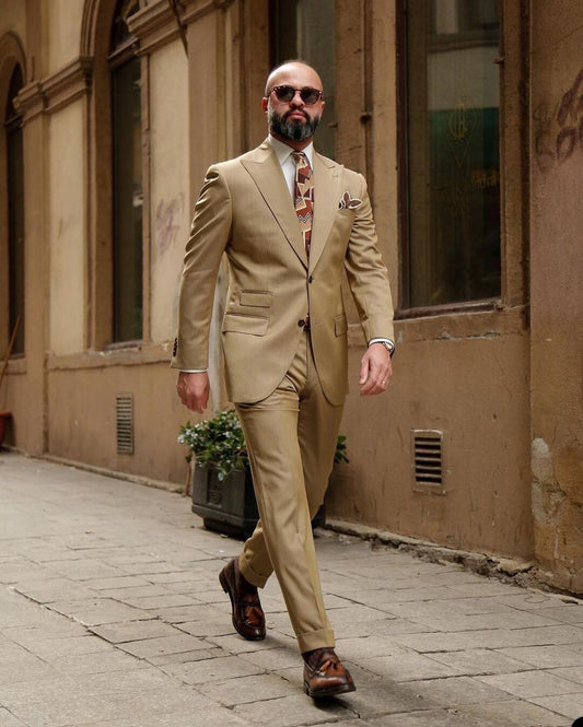 Khaki Glamorous Men Suits With Single Breasted Two Pieces Jacket Pants Custom Made Bridegroom Wedding Formal Occasiom