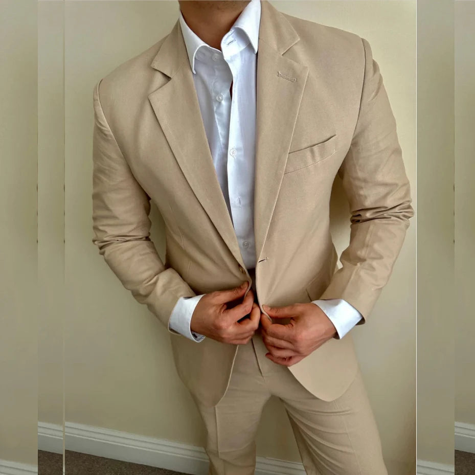 Trajes de hombre color caqui de botonadura sencilla con solapa con muesca, planos, largo regular, formales, de lujo, de 3 piezas, chaqueta, pantalón, chaleco, para boda