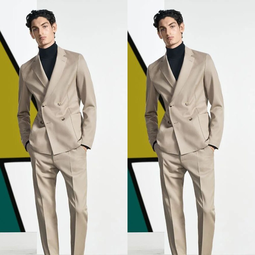 Costume kaki 2 pièces pour homme, blazer, pantalon, croisé, neuf, moderne, revers, mariage, marié, formel, travail, fête, décontracté, sur mesure 