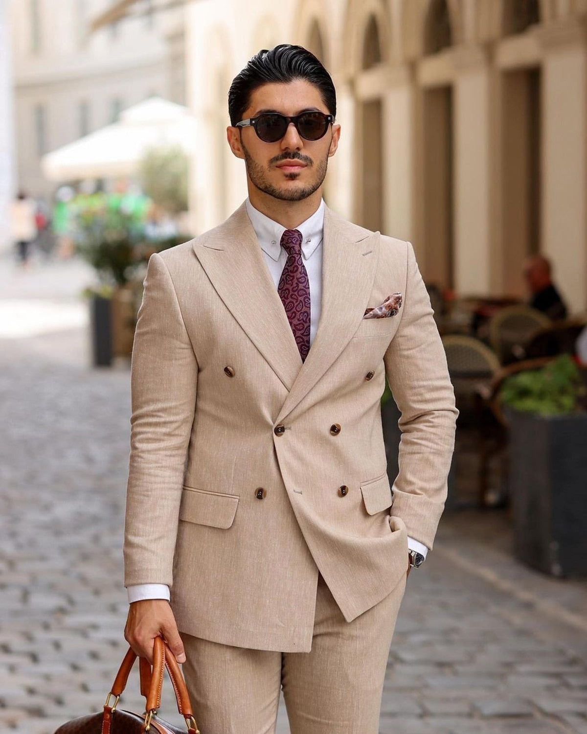 Costume kaki 2 pièces pour homme, blazer et pantalon croisés, revers en pointe, tenue de travail, costume sur mesure pour marié 