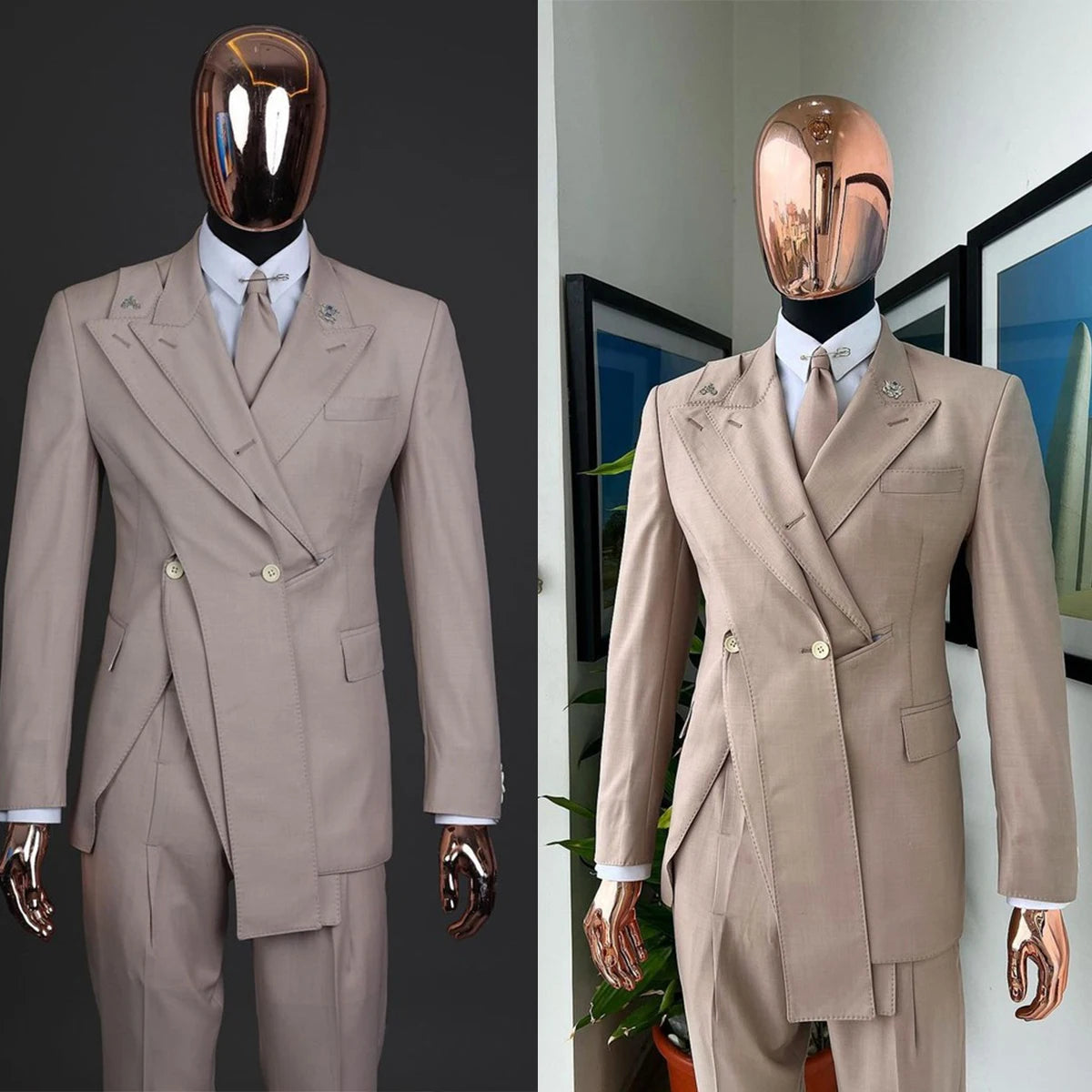 Ensemble élégant costume kaki 2 pièces pour homme, blazer croisé et pantalon, smoking slim fit pour mariages et événements professionnels
