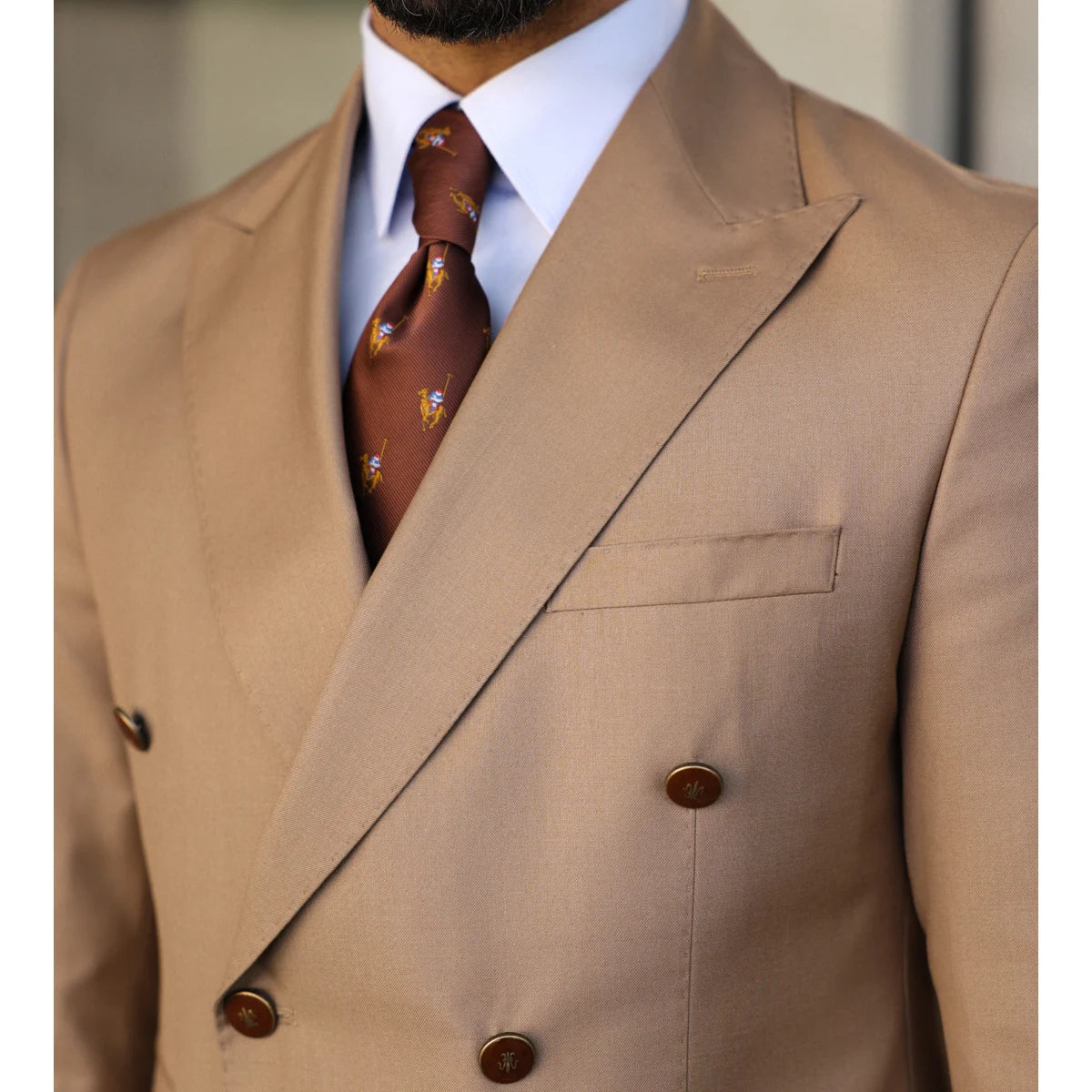 Trajes de hombre color caqui con doble botonadura y solapa de pico, ropa formal para ocasiones especiales, chaqueta de 2 piezas, pantalones, corte entallado, Terno Masculino