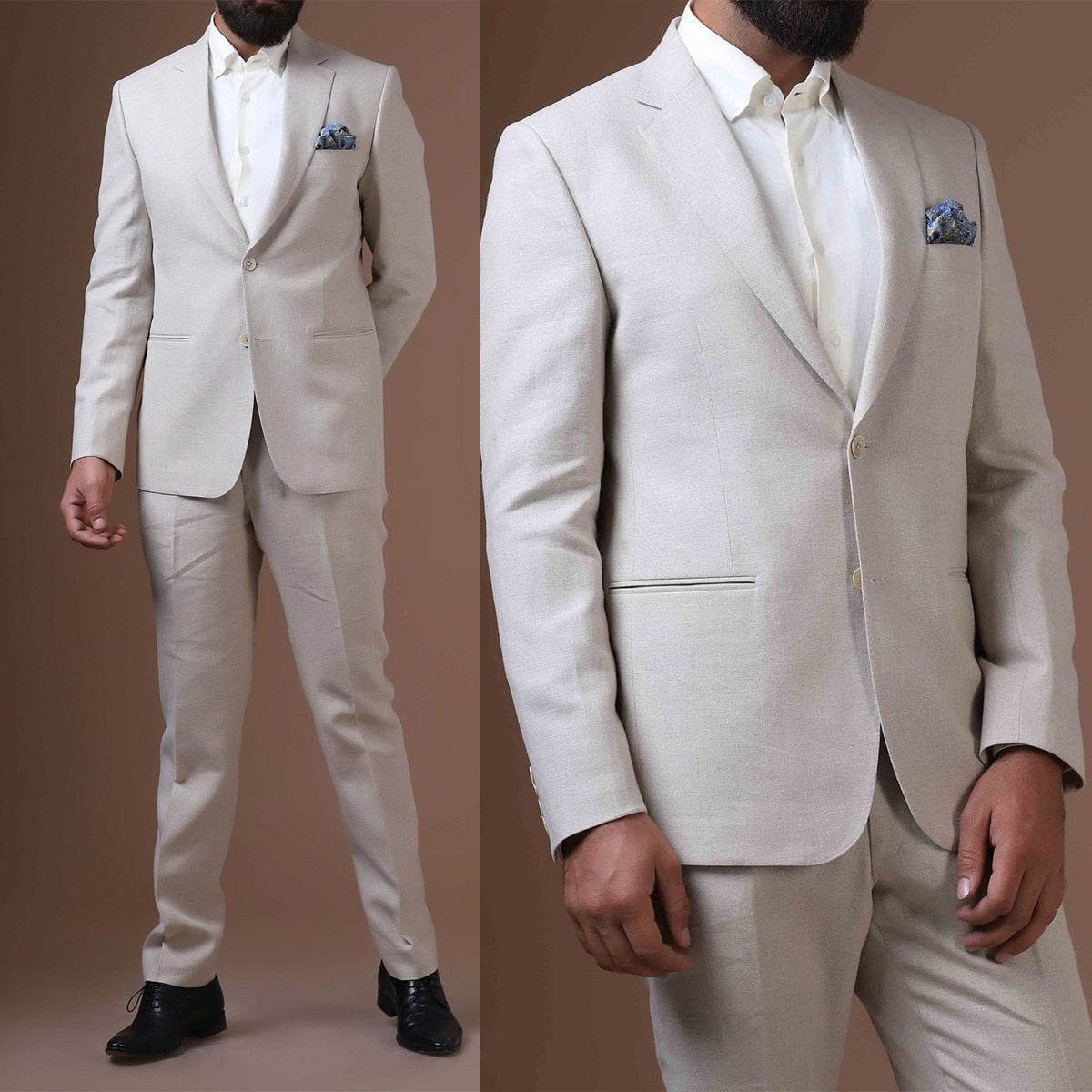Traje caqui para hombre, 2 piezas, blazer, pantalón, botonadura sencilla, solapa de pico, esmoquin, traje moderno de negocios para novio de boda. 