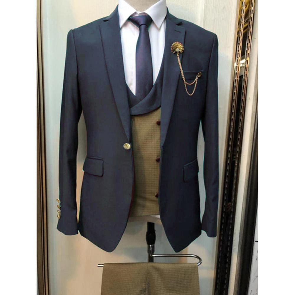 Costume kaki pour homme, 3 pièces, veste, pantalon et gilet, coupe slim, smoking, mariage, bal de promo 