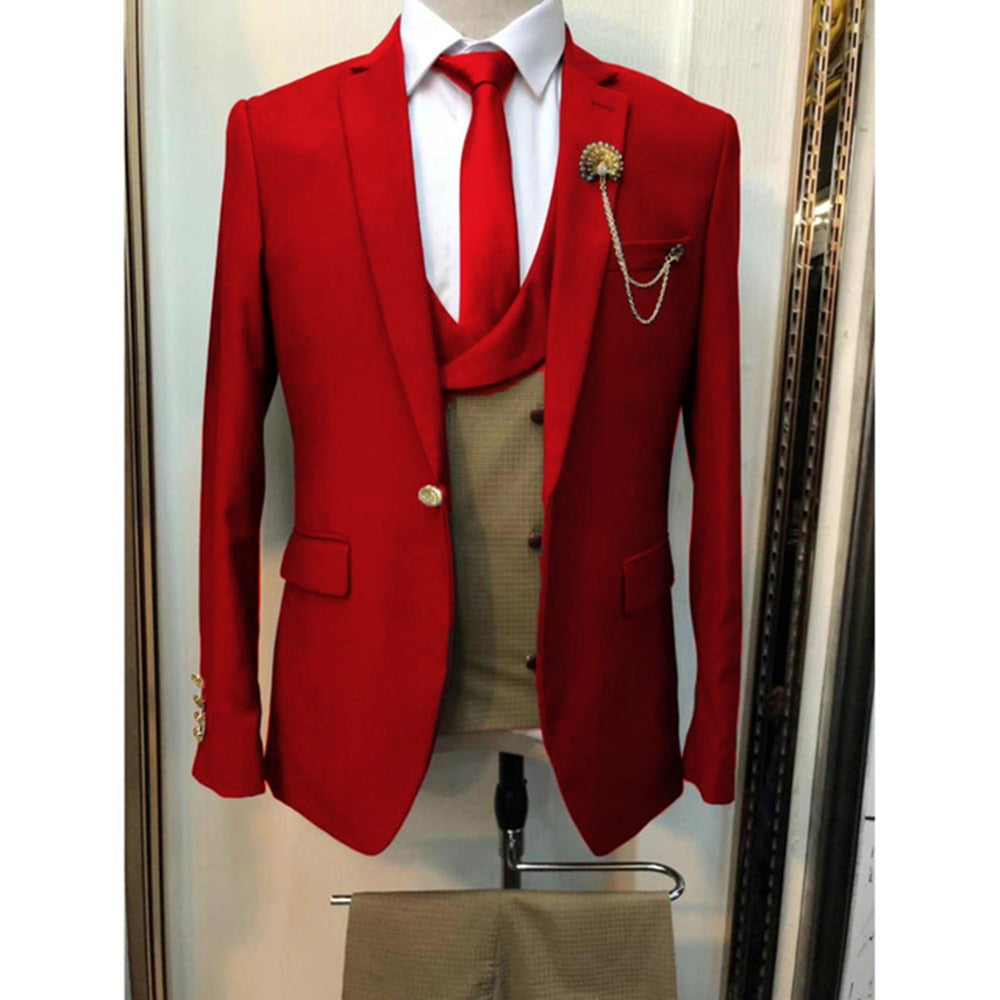 Costume kaki pour homme, 3 pièces, veste, pantalon et gilet, coupe slim, smoking, mariage, bal de promo 