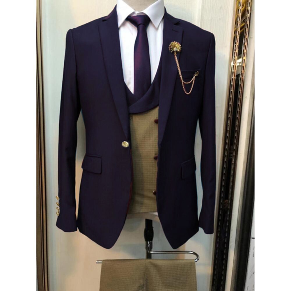 Costume kaki pour homme, 3 pièces, veste, pantalon et gilet, coupe slim, smoking, mariage, bal de promo 