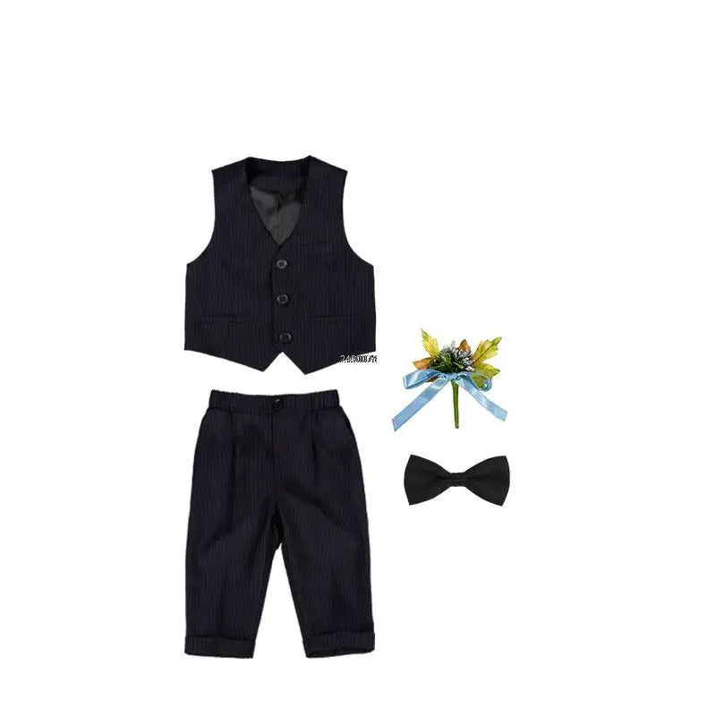 Traje de terciopelo para niño pequeño con blazer, pajarita y pantalones, traje formal de boda 