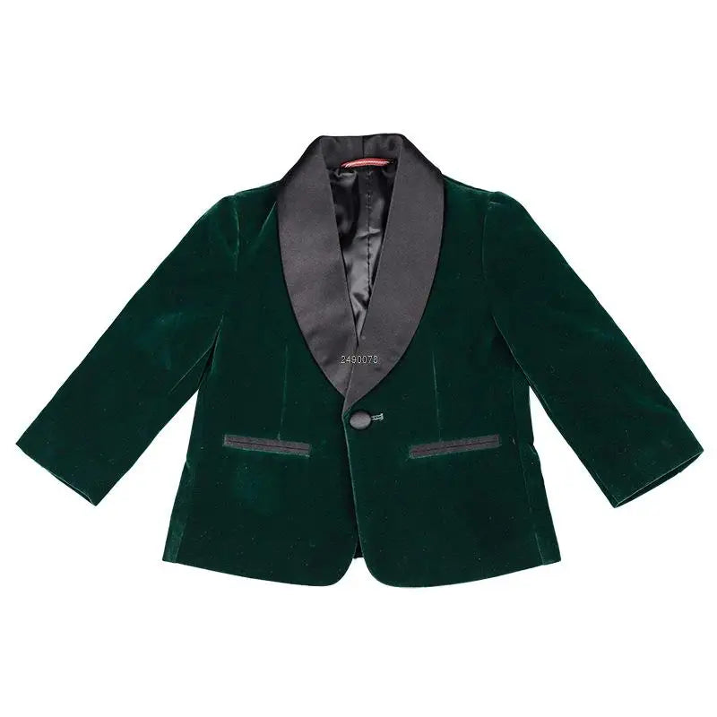Traje de terciopelo para niño pequeño con blazer, pajarita y pantalones, traje formal de boda 