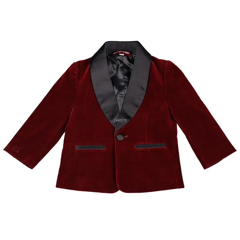 Traje de terciopelo para niño pequeño con blazer, pajarita y pantalones, traje formal de boda 