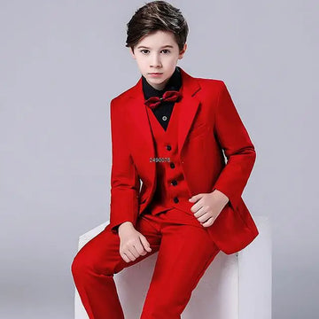 Boys Red Three Piece Suit with Black Shirt and Bow Tie