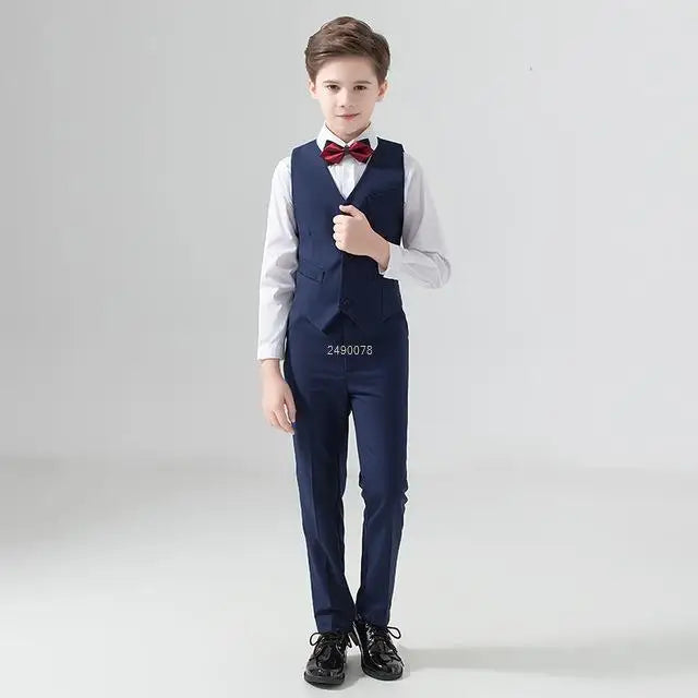Boys Red Three Piece Suit with Black Shirt and Bow Tie