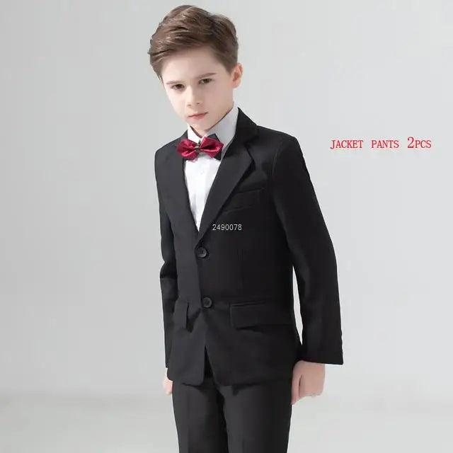 Boys Red Three Piece Suit with Black Shirt and Bow Tie
