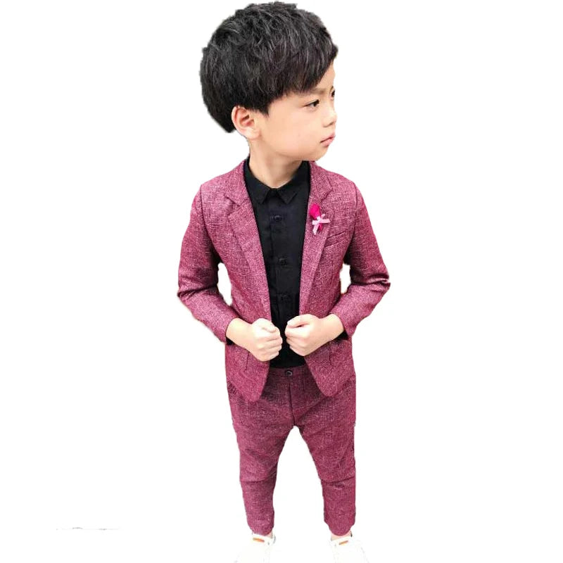Boys Maroon Formal Suit with Black Shirt Party Outfit Set
