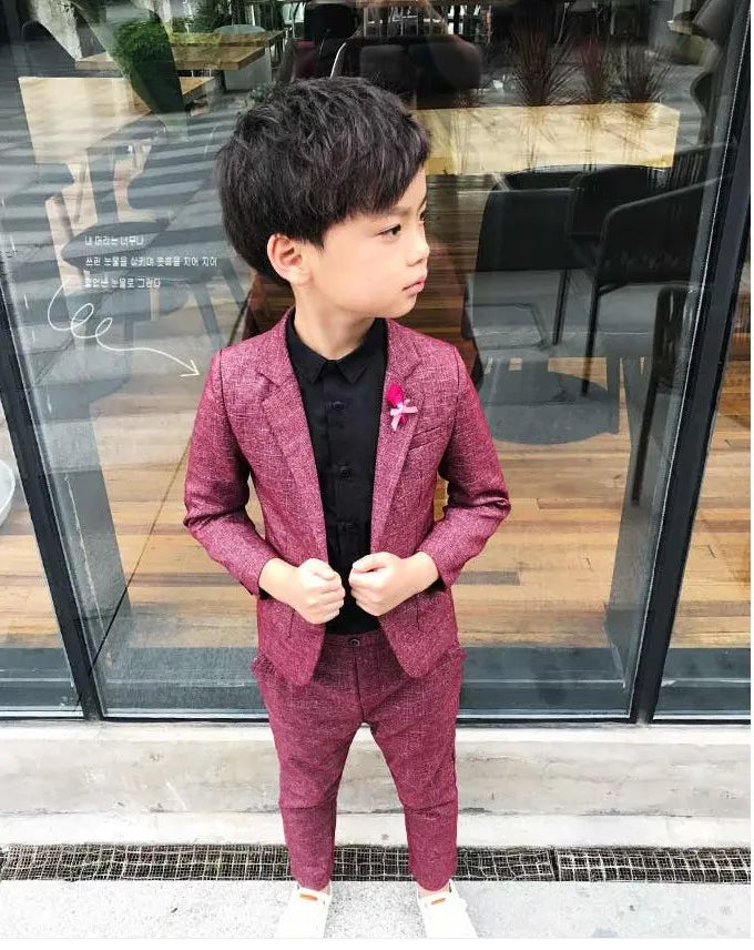 Boys Maroon Formal Suit with Black Shirt Party Outfit Set
