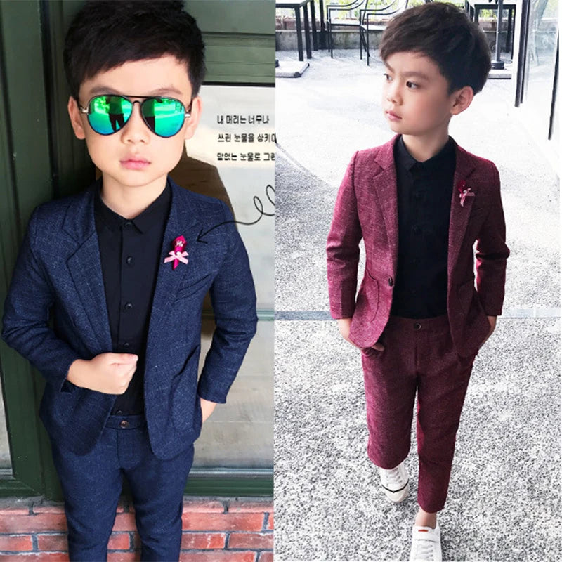 Boys Maroon Formal Suit with Black Shirt Party Outfit Set
