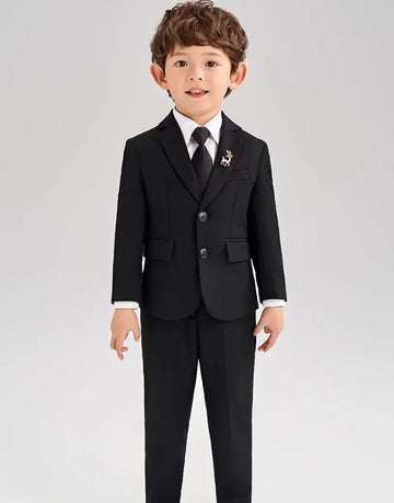 Toddler Boys Black Suit with Tie and Two-Button Blazer Set