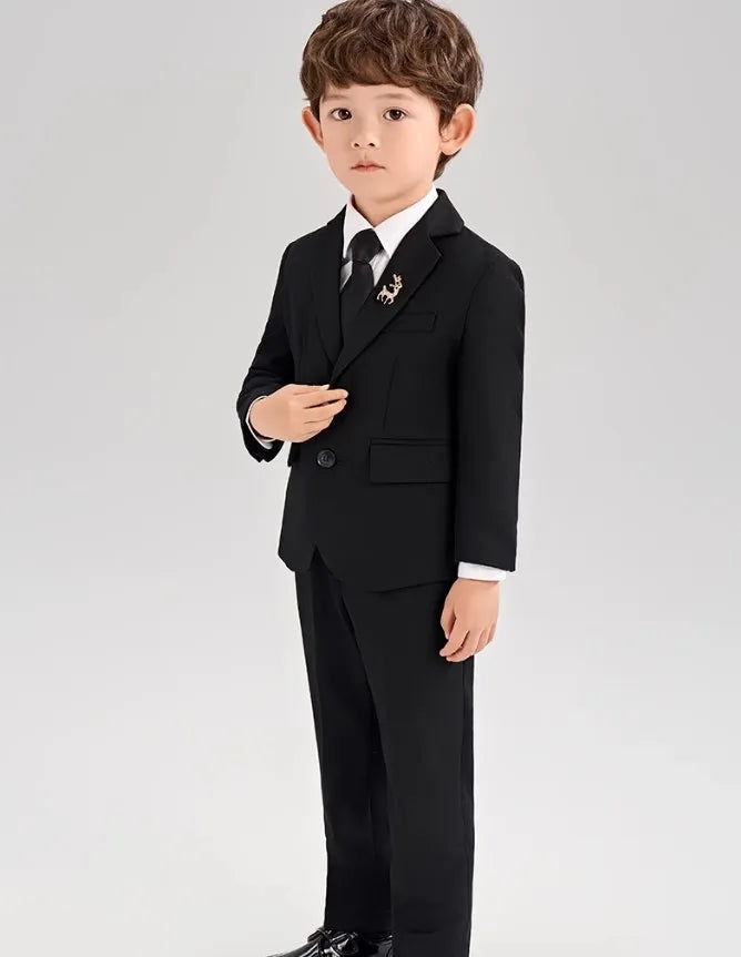 Ensemble costume noir pour tout-petit garçon avec cravate et blazer à deux boutons 