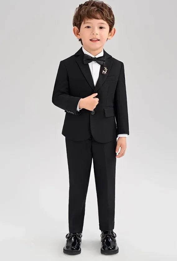 Ensemble costume noir pour tout-petit garçon avec cravate et blazer à deux boutons 