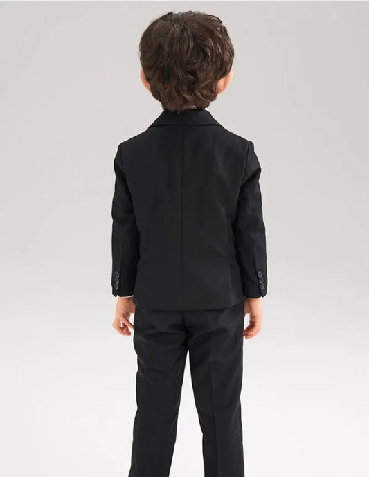 Toddler Boys Black Suit with Tie and Two-Button Blazer Set