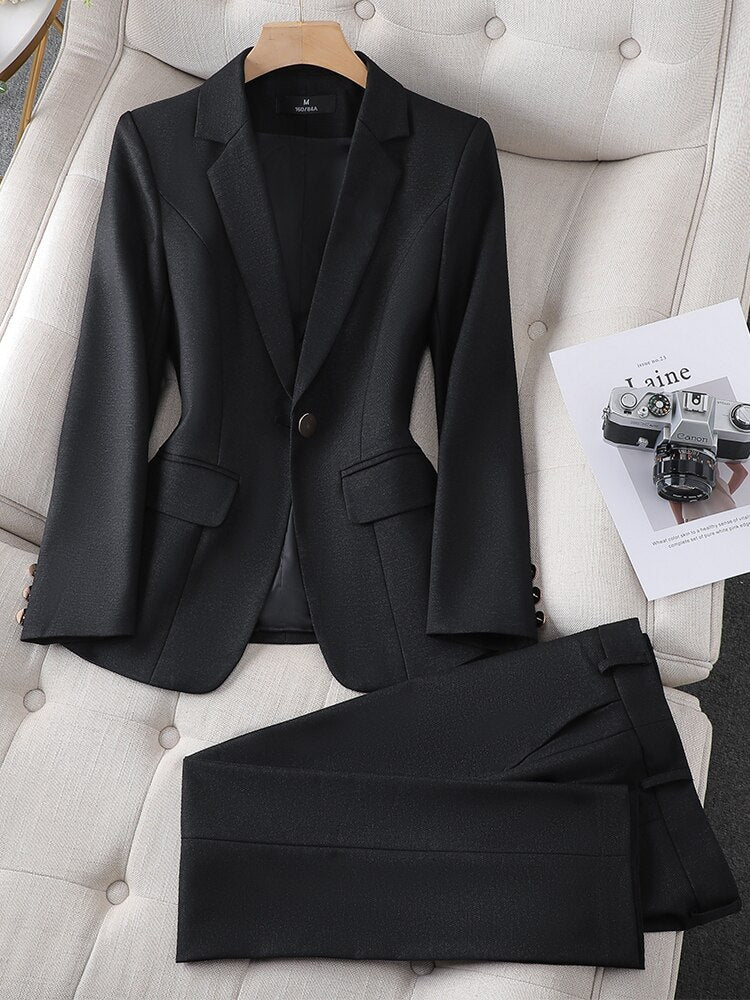 Ensemble 2 pièces blazer et pantalon pour femme, vert, violet, bleu, noir, uni, formel, tenue de travail 