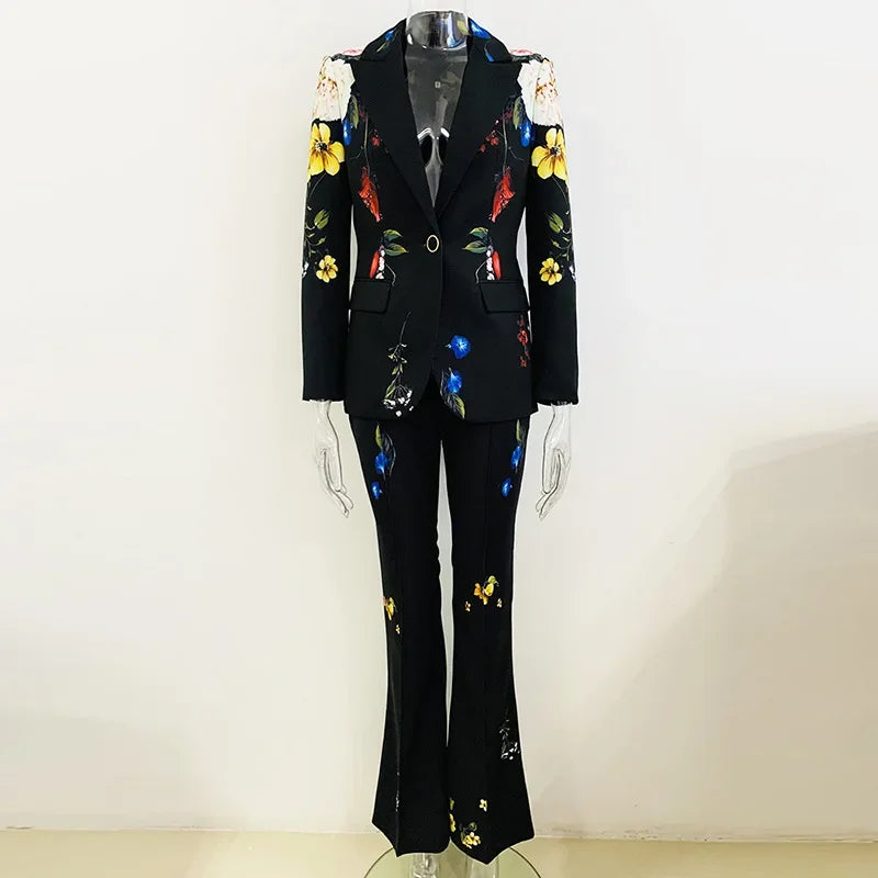 Costume femme tempérament banquet bureau affaires impression numérique un bouton costume pantalon ensemble 2 pièces 