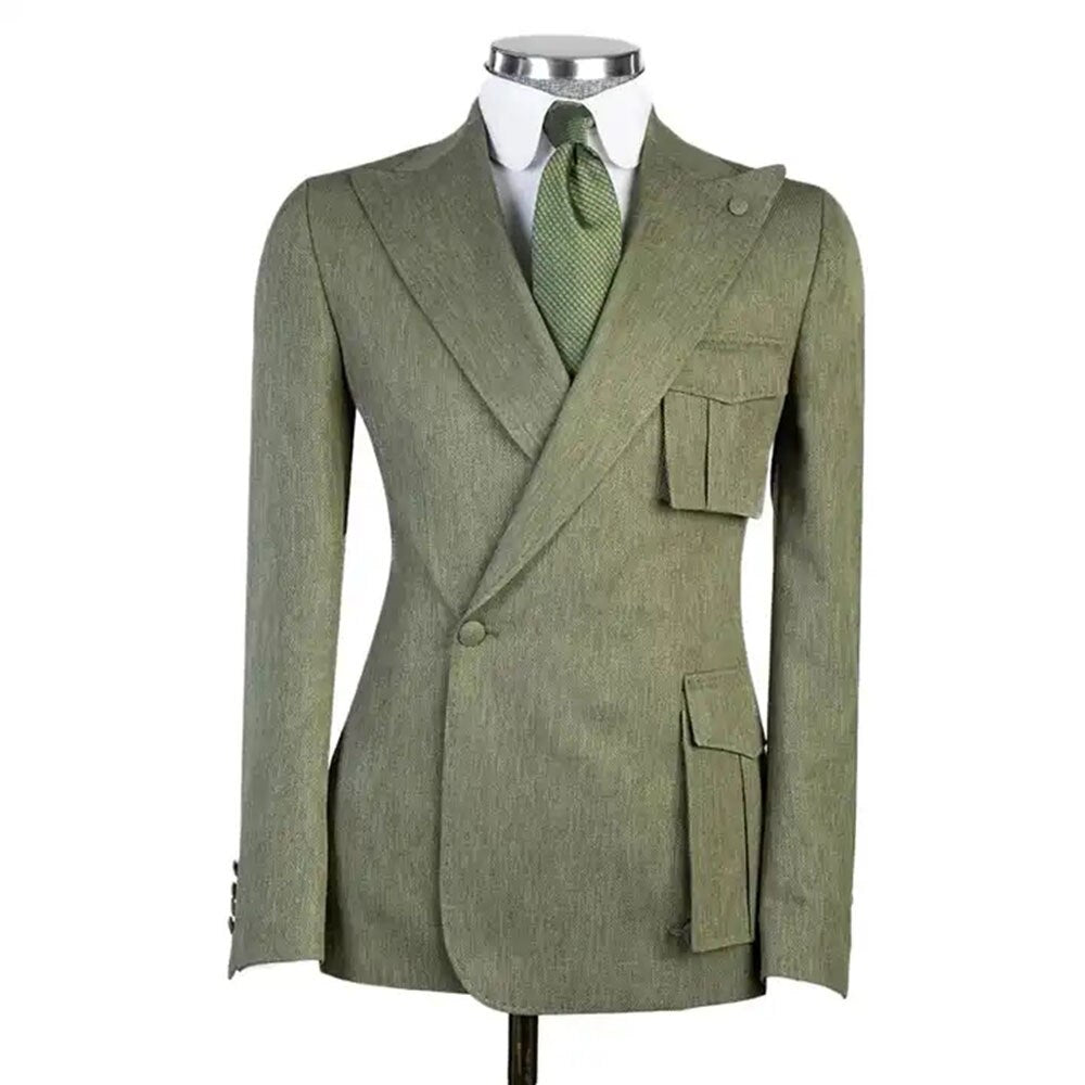 Conjunto de traje de 2 piezas para hombre, color amarillo, con bolsillos cuadrados, esmoquin formal ajustado, para graduación, para novio, boda, blazer, pantalones, chaqueta y pantalones 
